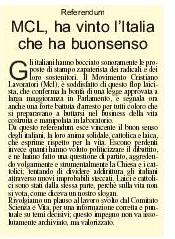 TRAGUARDI SOCIALI / n.16 Maggio / Giugno 2005 :: MCL ha vinto l'Italia che ha buon senso
